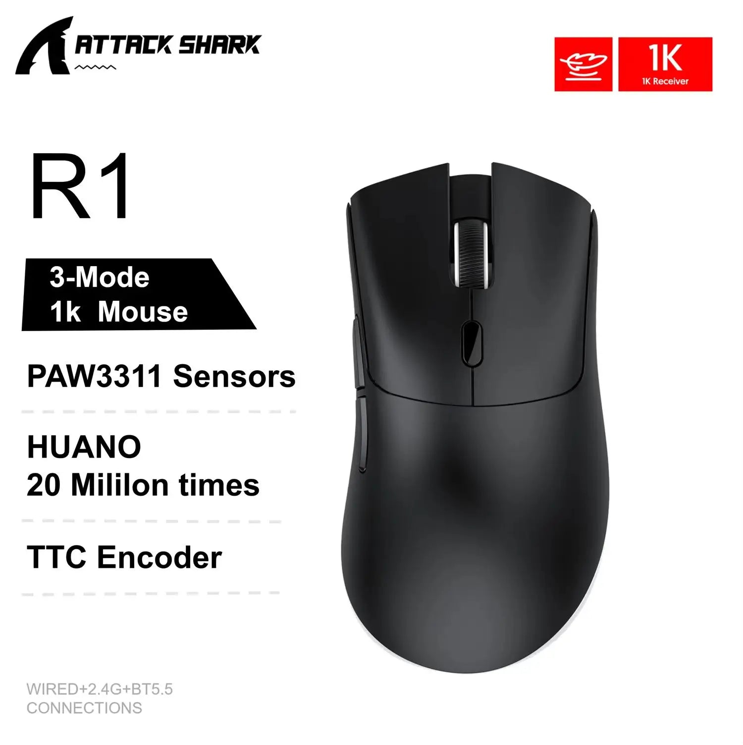 Attack Shark X11&amp;R1 Tri Mode Bluetooth Wireless Mouse With Charger Base