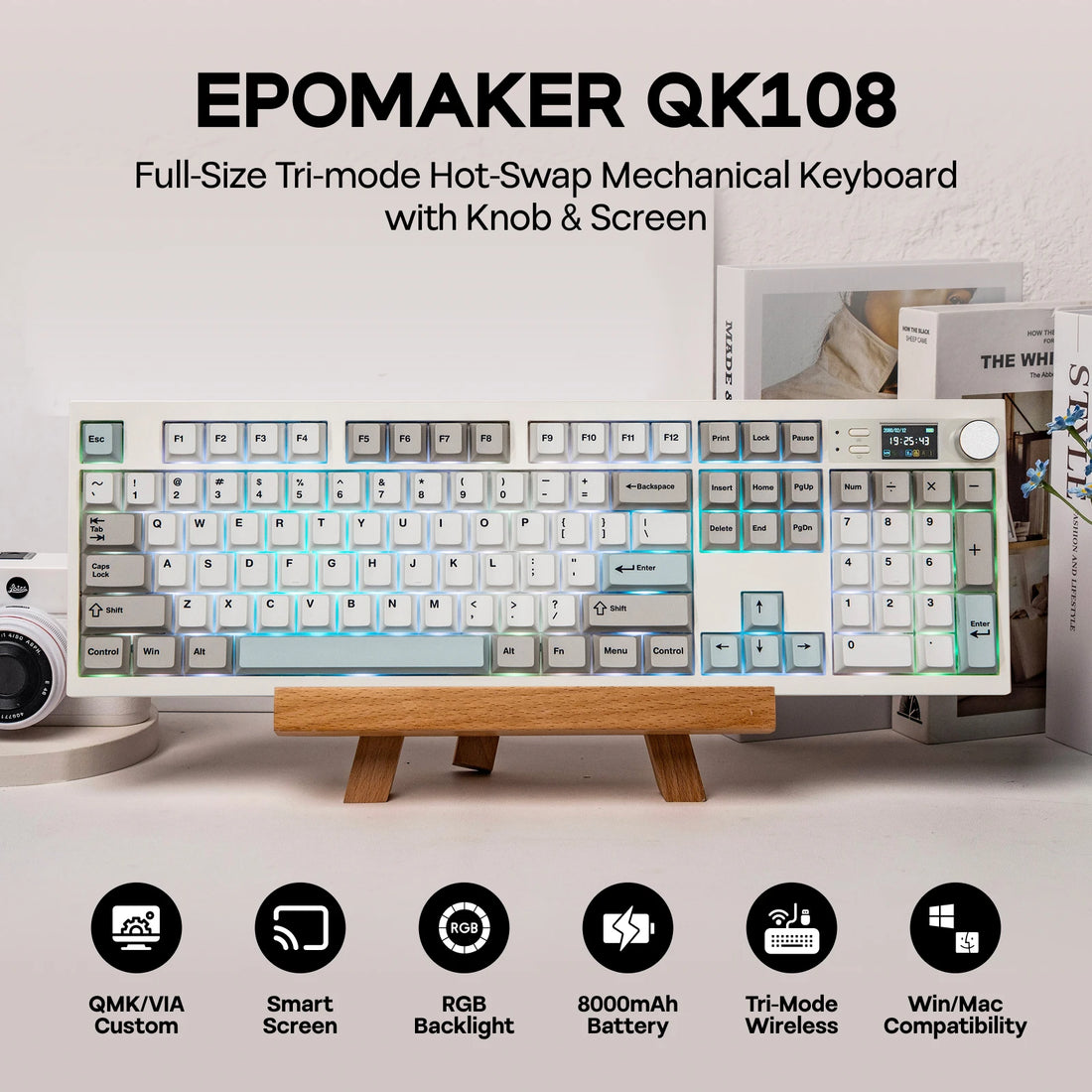 EPOMAKER QK108 100% Full-Sized Layout Wired/Bluetooth/2.4Ghz Wireless Mechanical Keyboard