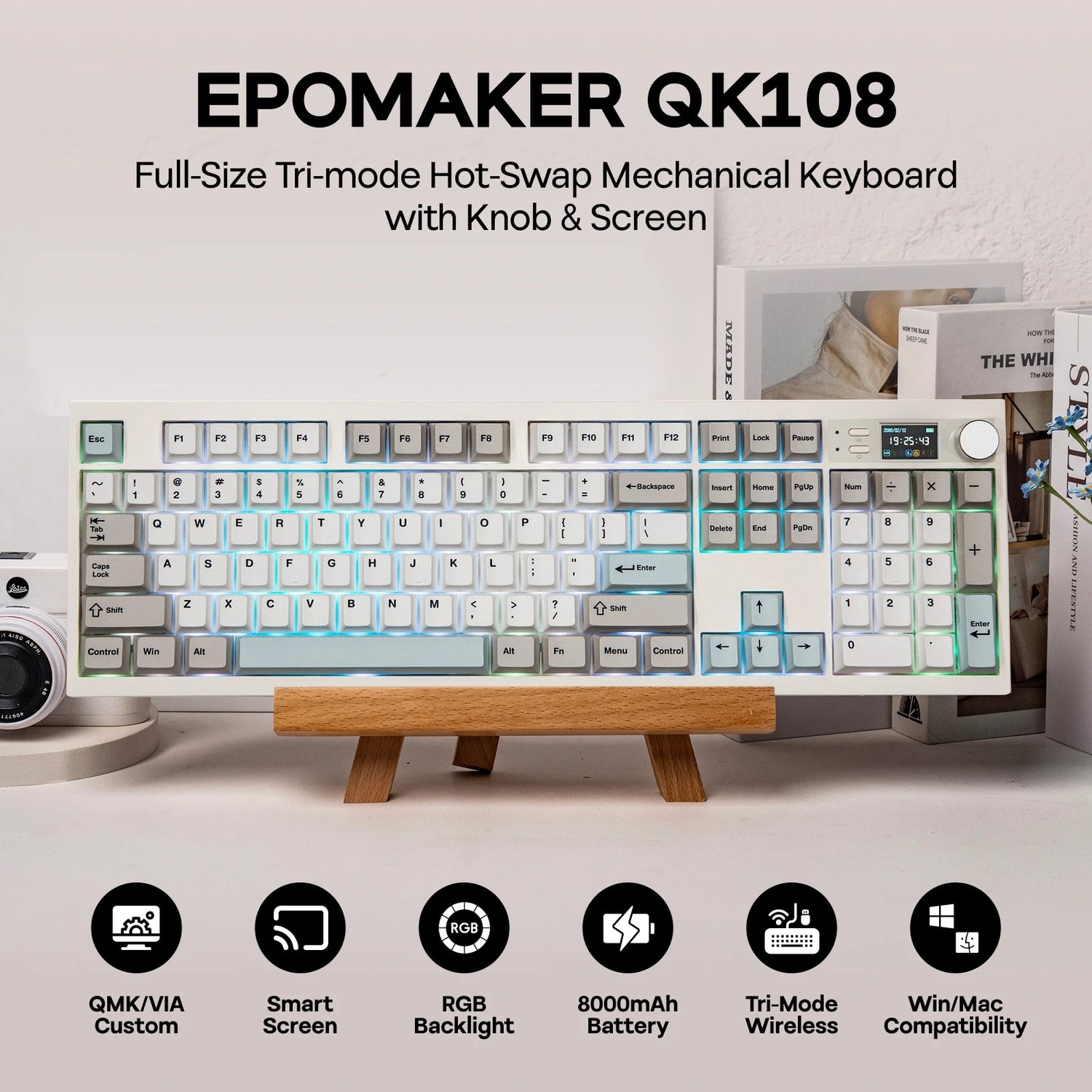 EPOMAKER QK108 100% Full-Sized Layout Wired/Bluetooth/2.4Ghz Wireless Mechanical Keyboard