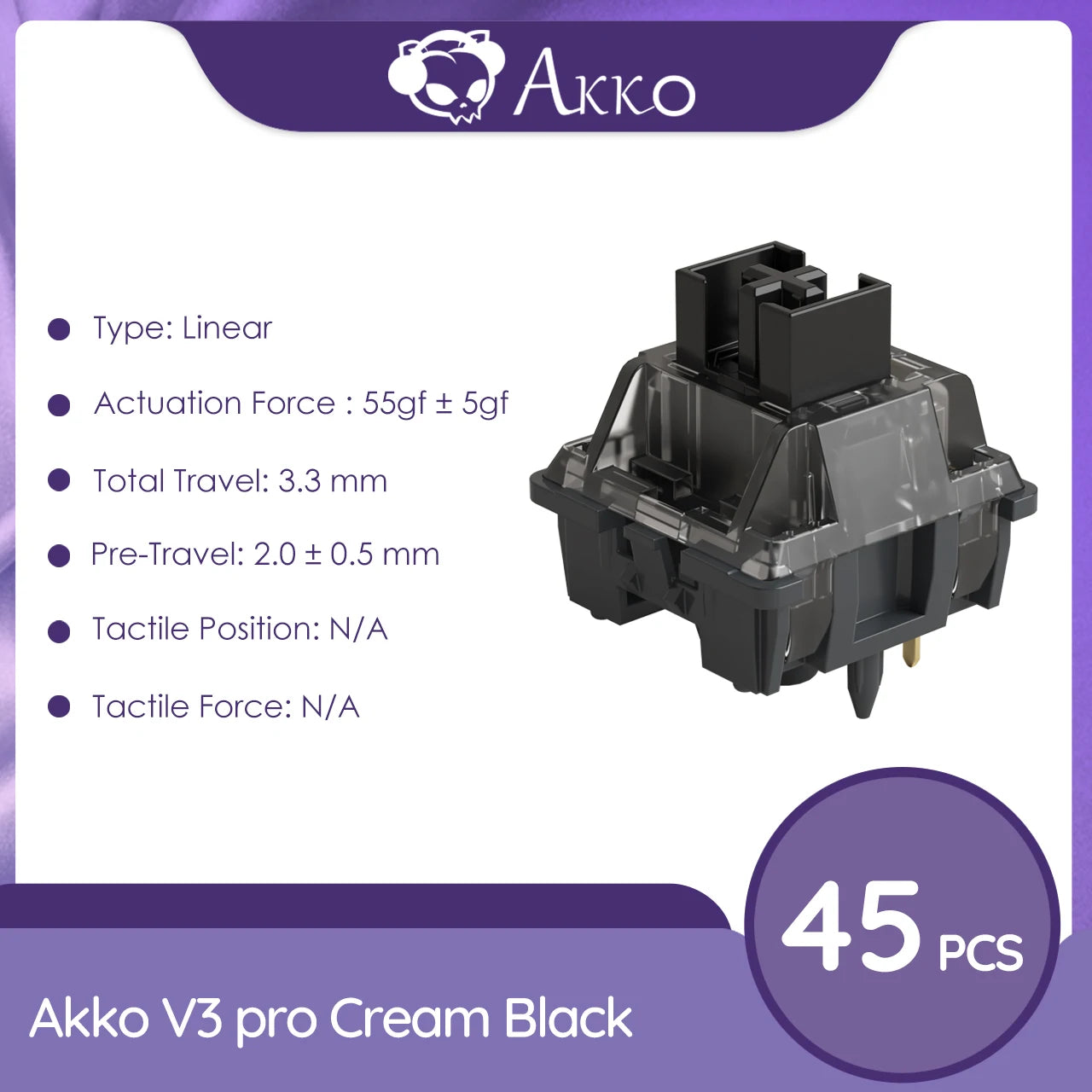 Akko V3 Pro Cream Black Switches 5 Pin 55gf Linear Switch