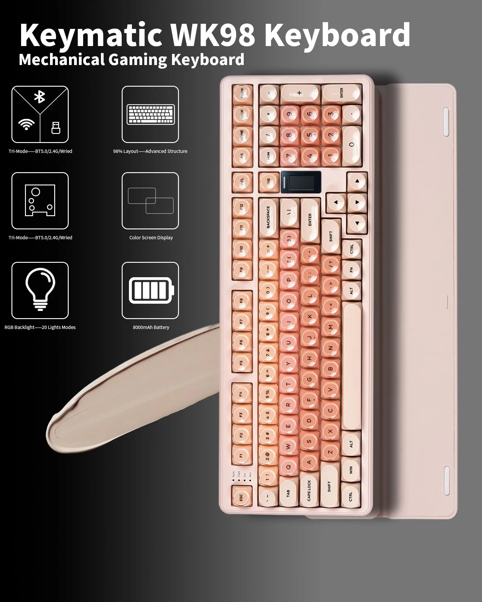 Womier WK98 Wireless Mechanical Tri-Mode Hot Swappable Foundation Keyboard with RGB &amp; Screen