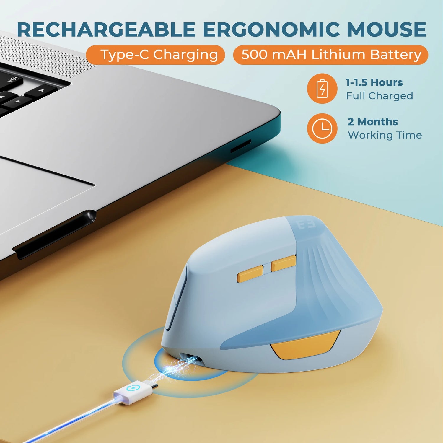 SEENDA Vertical Wireless Ergonomic Type C Rechargeable USB Mouse
