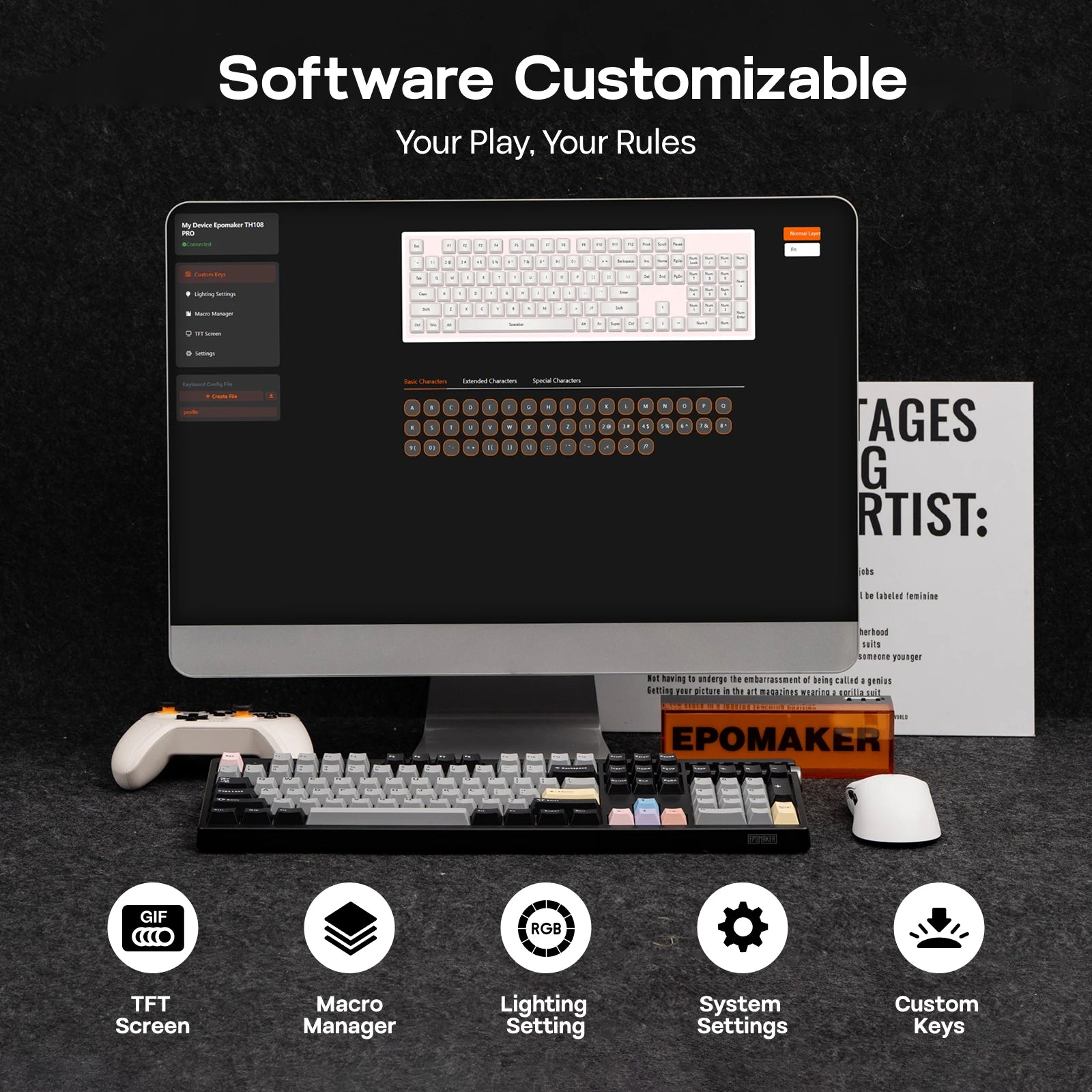 EPOMAKER TH108 PRO 100% Full-Sized Hot-Swap Wireless Keyboard with Screen &amp; Knob