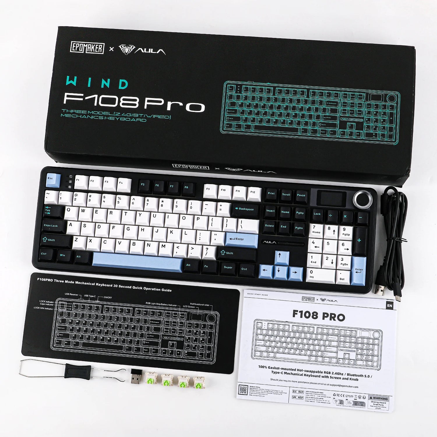 EPOMAKER AULA F108 PRO Full Size 100% Layout Gasket Mounted Wireless Keyboard