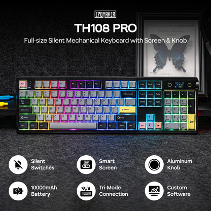 EPOMAKER TH108 PRO 100% Full-Sized Hot-Swap Wireless Keyboard with Screen &amp; Knob