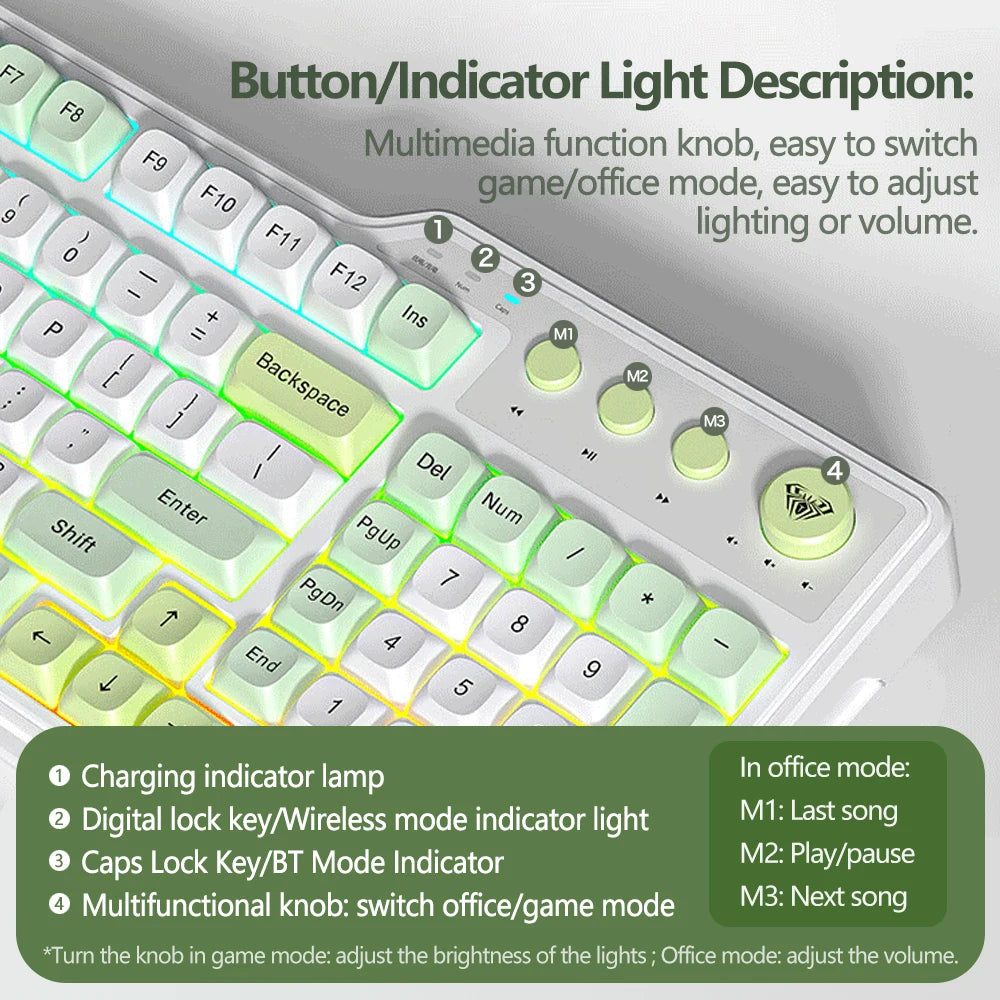 AULA F3099 Membrane 99 Keys RGB Backlit Tri-Mode Keyboard