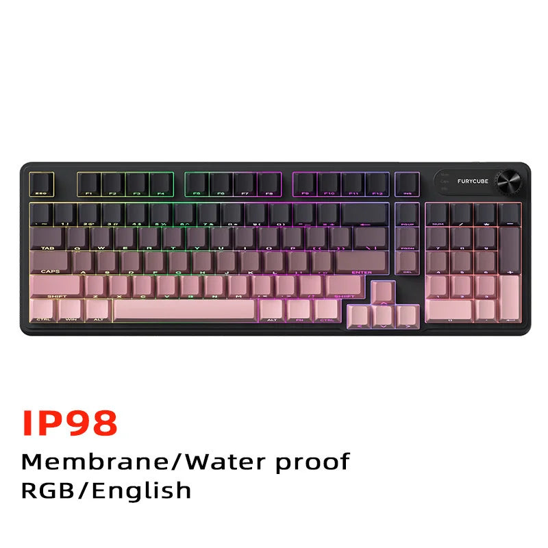 FURYCUBE IP98 Wired Membrane Keyboard - 98 Keys with RGB Translucent Characters &amp; Knob