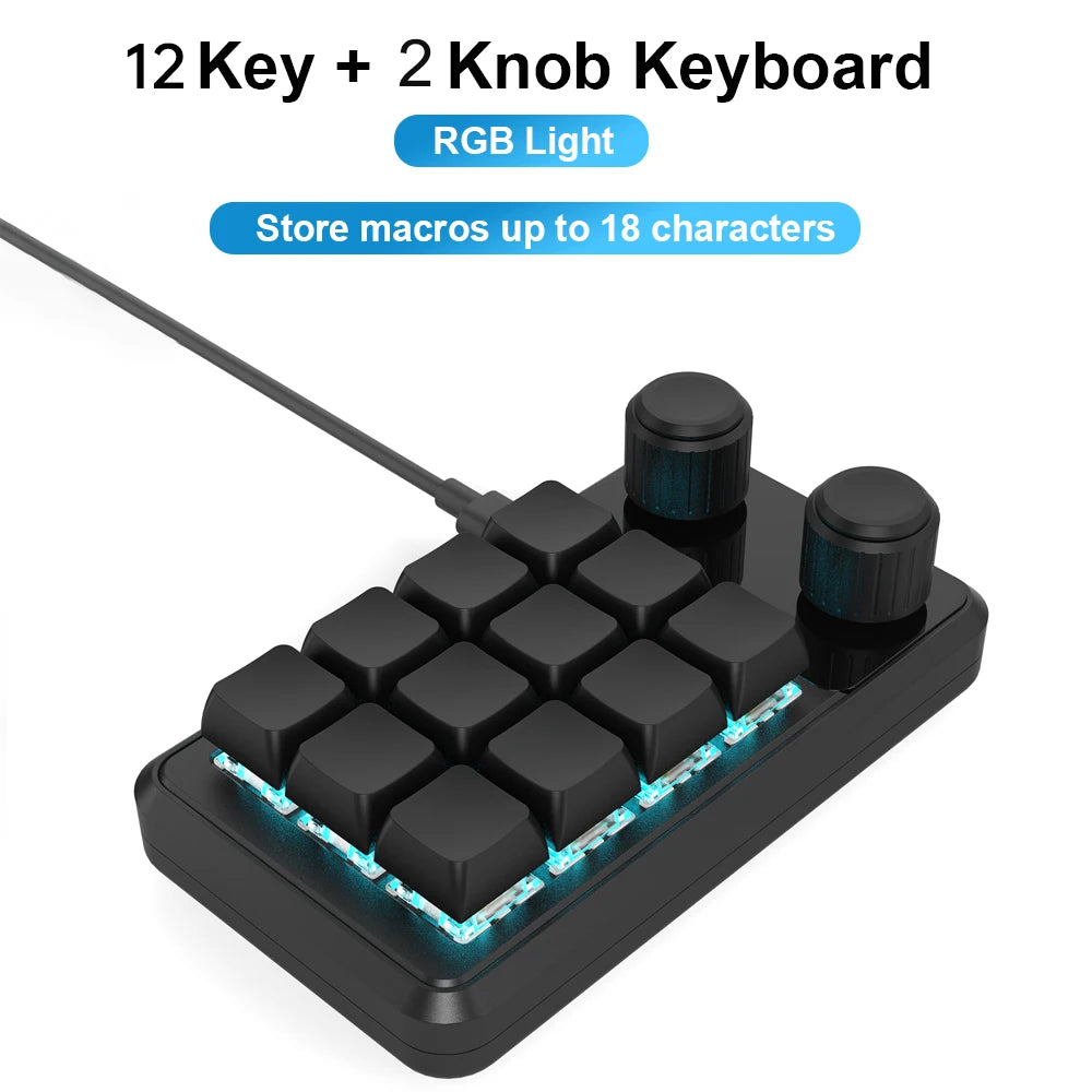 Programmable 12-Key RGB Gaming Macropad w/ Knobs – Hot-Swap Mini Keypad
