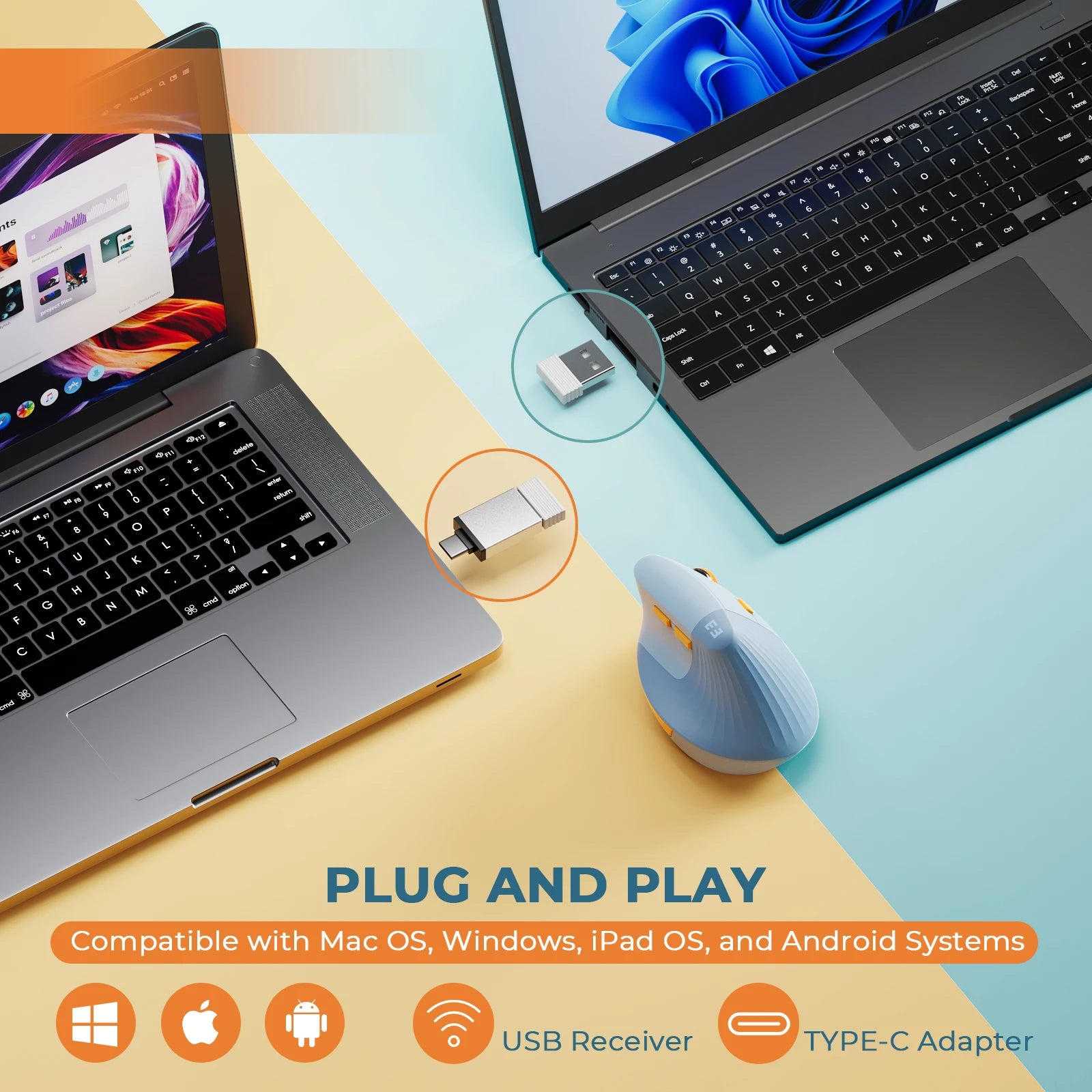 SEENDA Vertical Wireless Ergonomic Type C Rechargeable USB Mouse