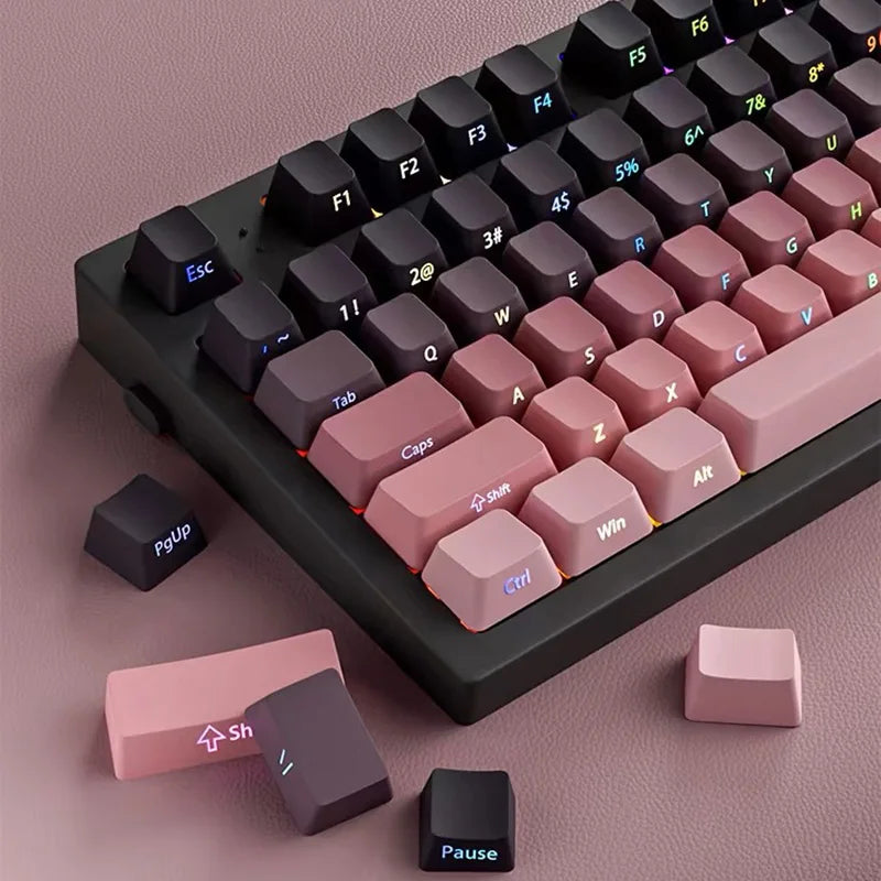 Gradient Side Printed Shine Through PBT Double Shot OEM Profile Keycaps for MX Switches 130 Count