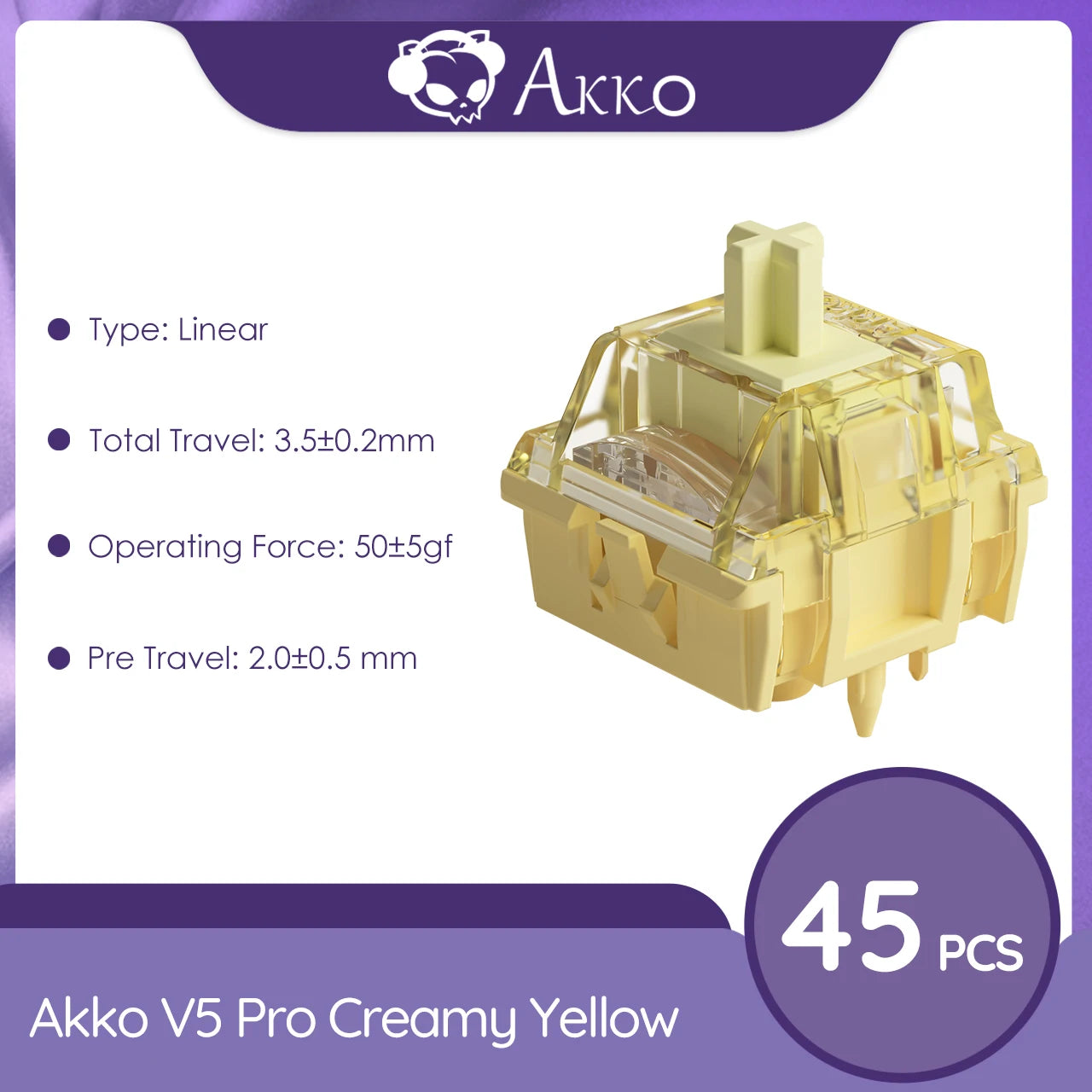 Akko V5 Pro Cream Yellow  5 Pin 50gf Thocky Linear Factory Lubed Switch