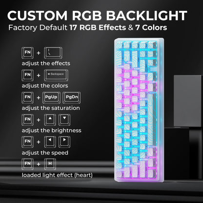 XVX M67 JadeStone 65% Hot Swappable Gasket Mount, Tri-Mode Custom RGB Keyboard with IMD-Tech Keycaps