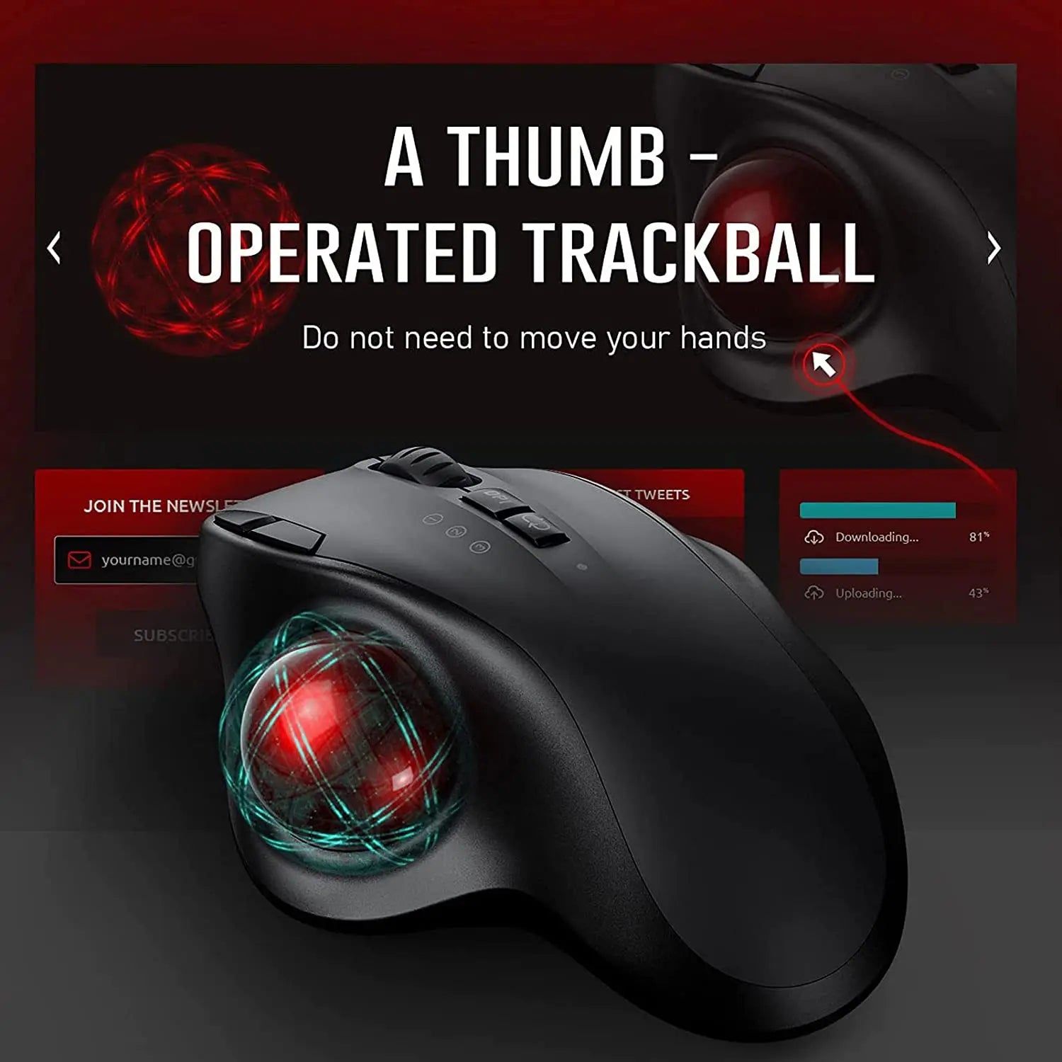 Ergonomic Trackball Wireless Mouse Rechargeable Bluetooth 2.4G USB Mouse with Adjustable DPI