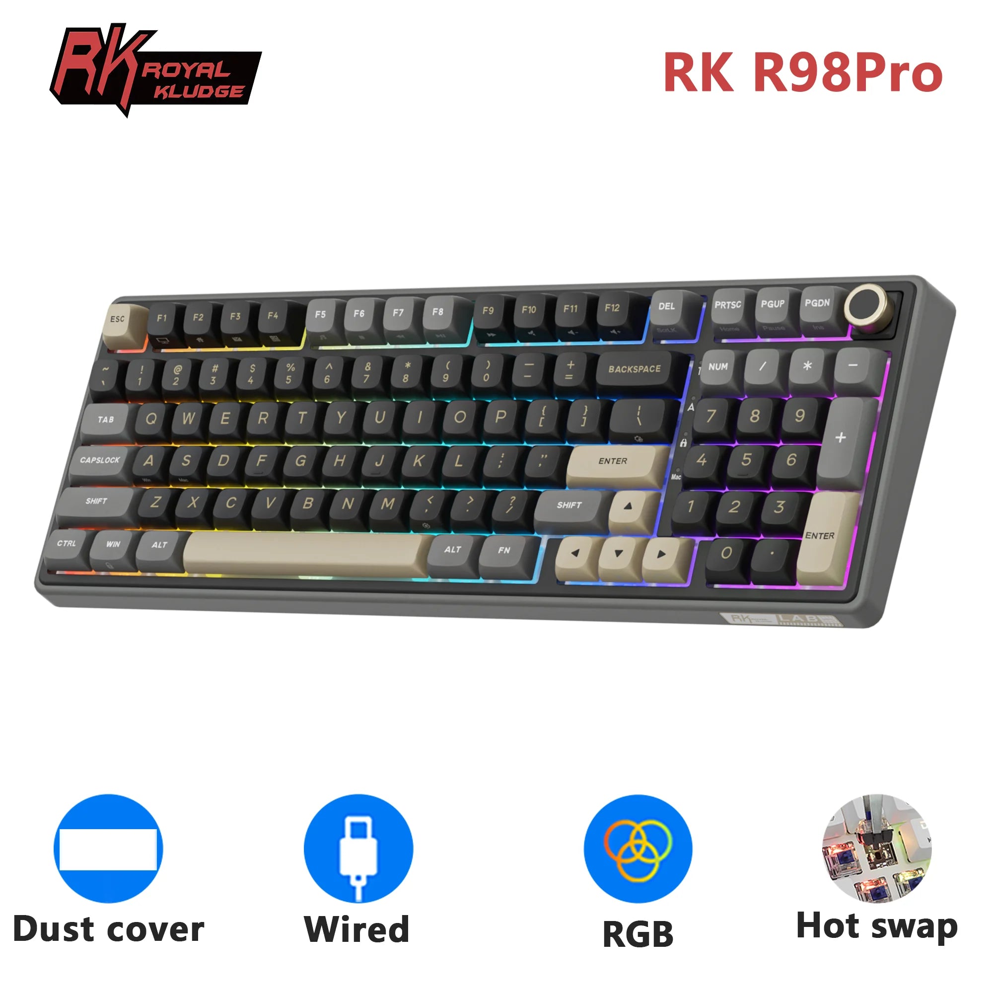 RK ROYAL KLUDGE R98Pro Gasket Mounted, Wired Mechanica, Hot -Swappable Keyboard