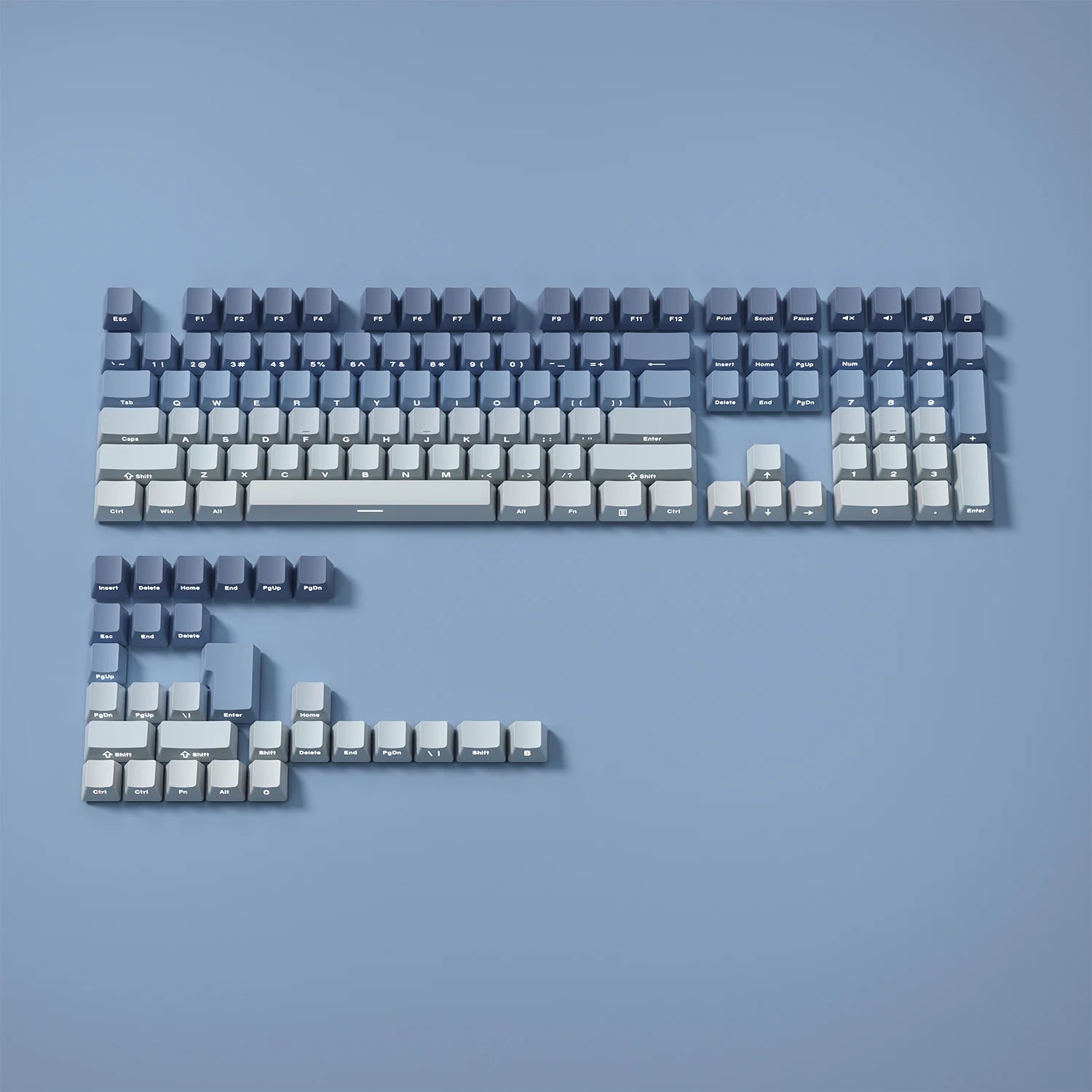 Gradient Side Printed Shine Through PBT Double Shot OEM Profile Keycaps for MX Switches 130 Count