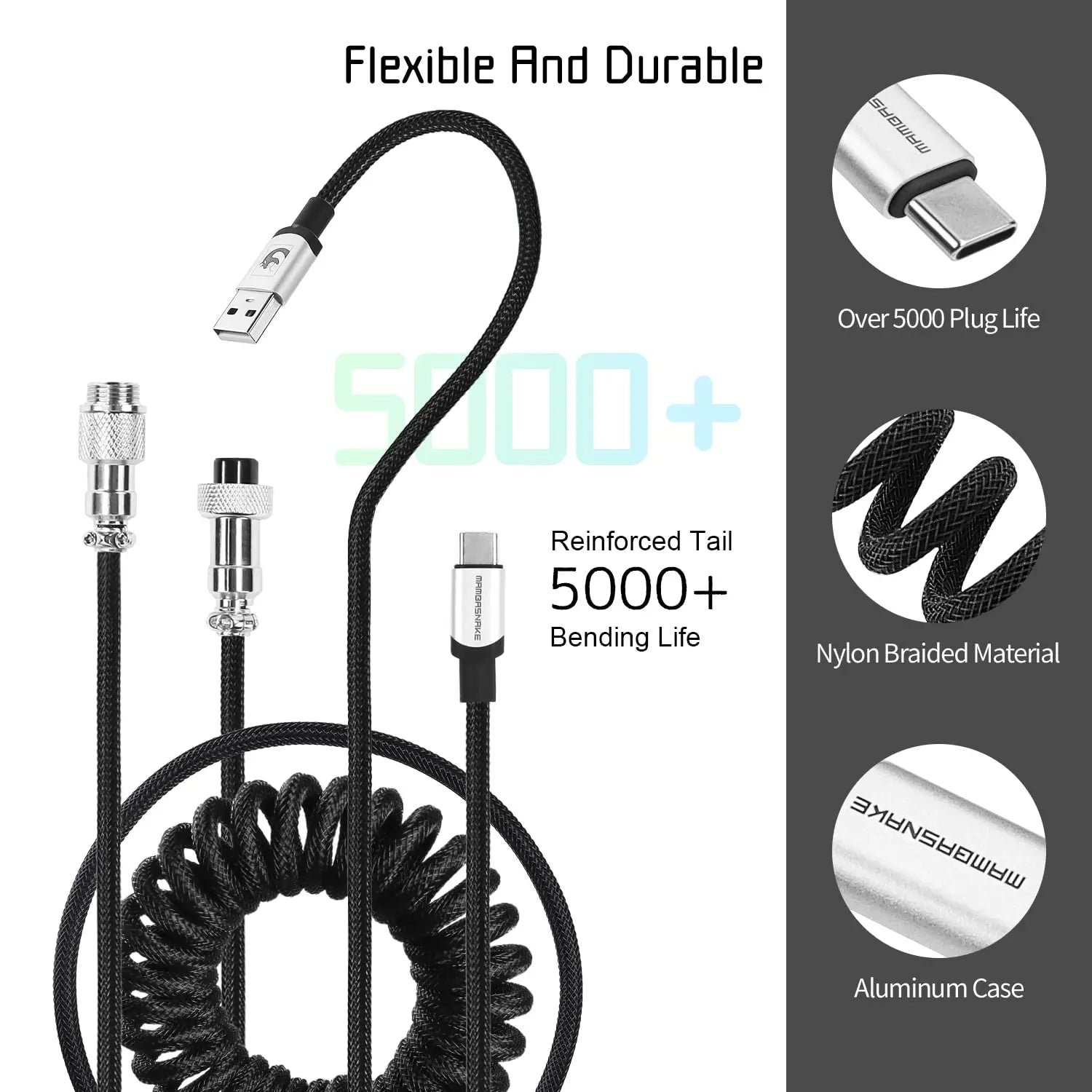 ATTACK SHARK C01 PRO Coiled USB C Custom Braided Double-Sleeved Mechanical Keyboard Charging Cable