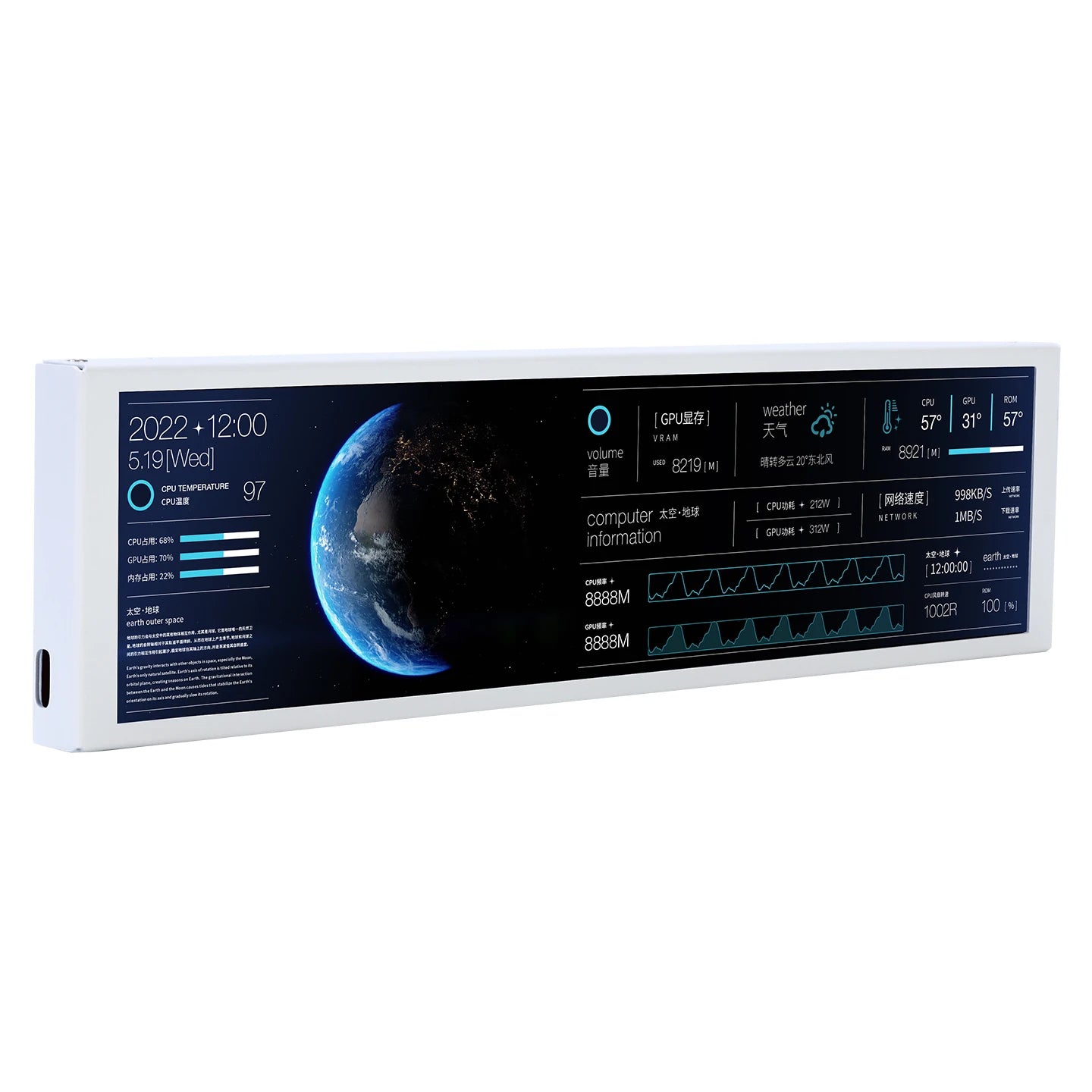 TURZX 9.2” USB PC Sensor Panel – Secondary Hardware Monitor Display