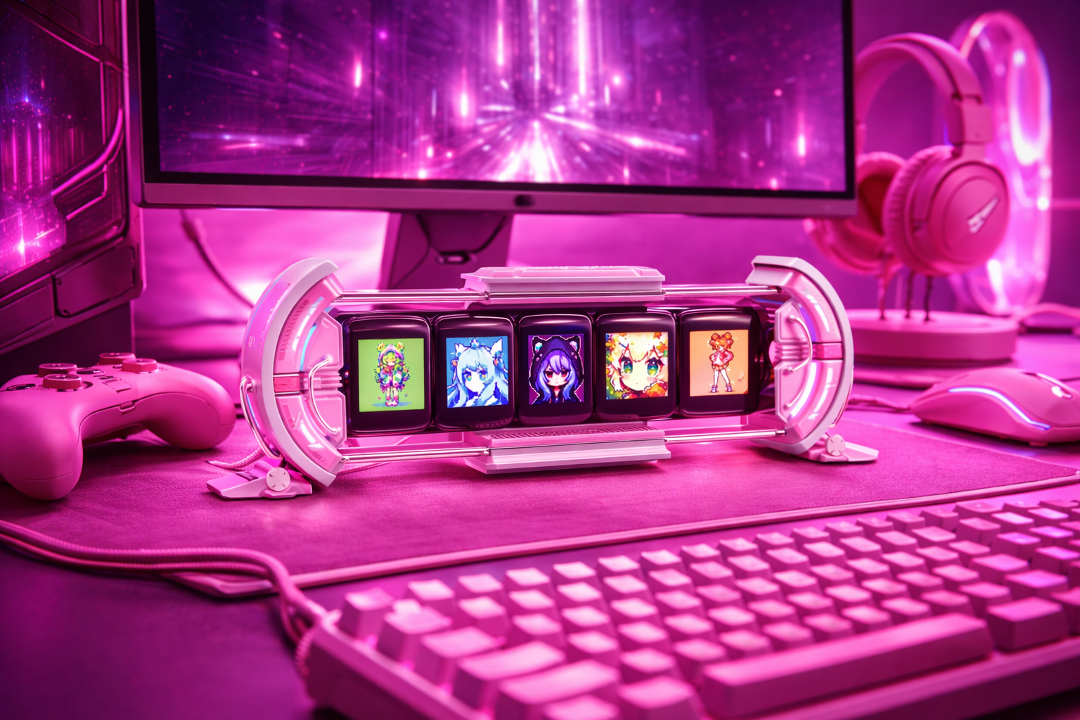 Orbit Panel Smart Customizable Times Gate Cyberpunk Pink RGB Desk Display