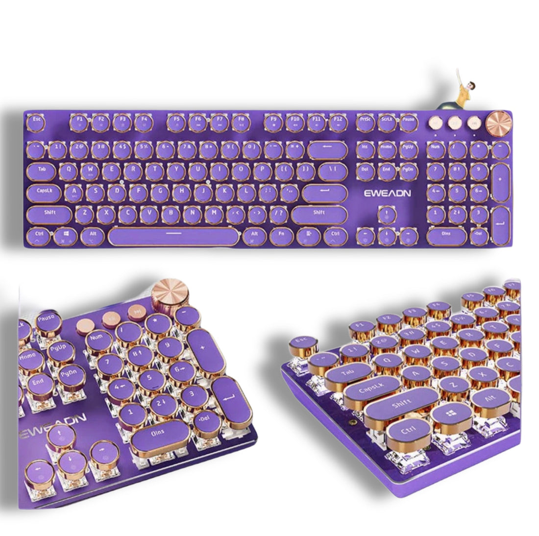 EWEADN V20 Punk Typewriter Style Mechanicall Wired LED White Backlit Full Size Keyboard