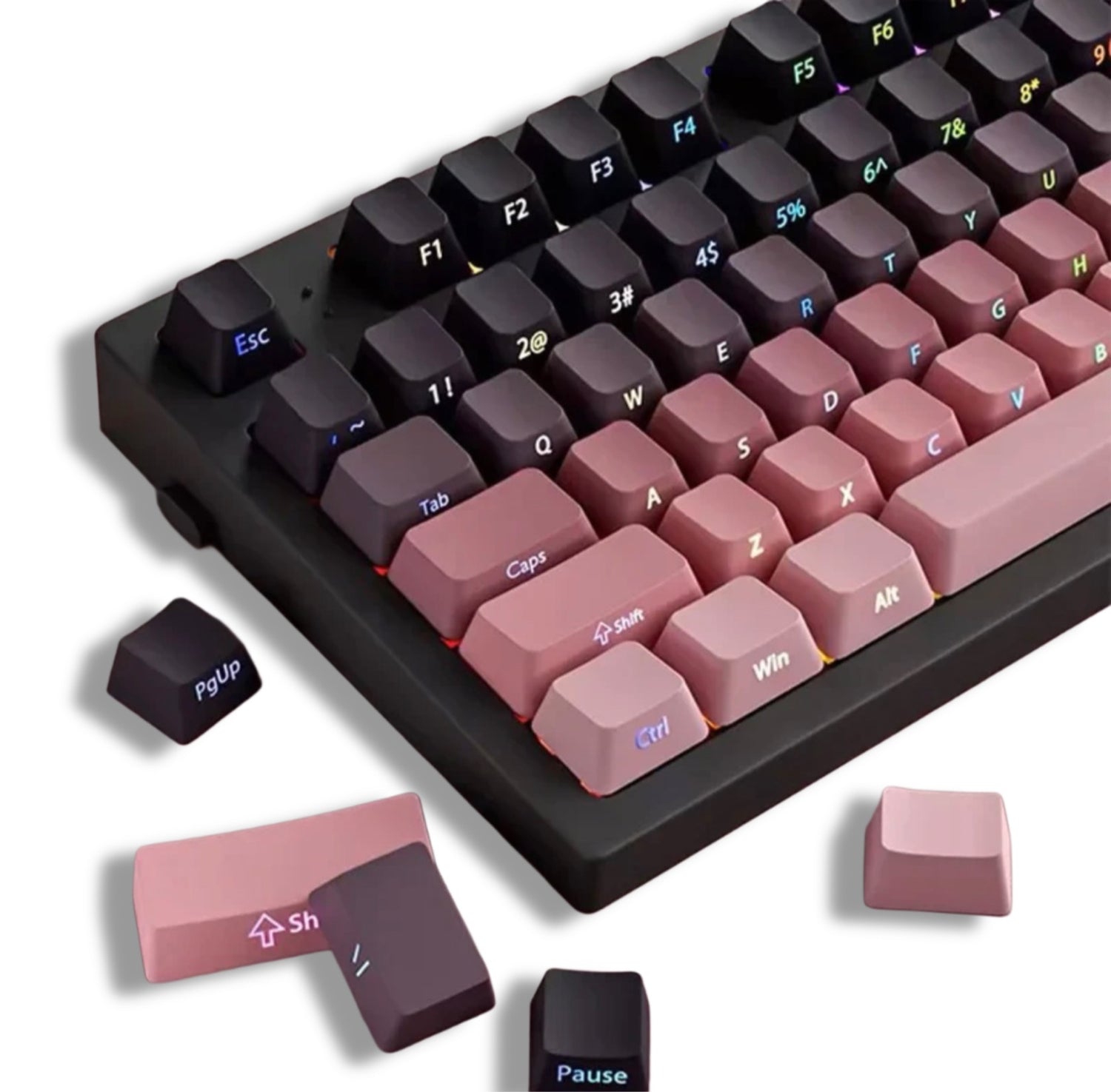 Gradient Side Printed Shine Through PBT Double Shot OEM Profile Keycaps for MX Switches 130 Count